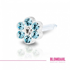 Blomdahl - Kolczyki do przekłuwania uszu - Plastik medyczny - 0% Niklu DAISY 5mm Aquamarine / Crystal 1szt.